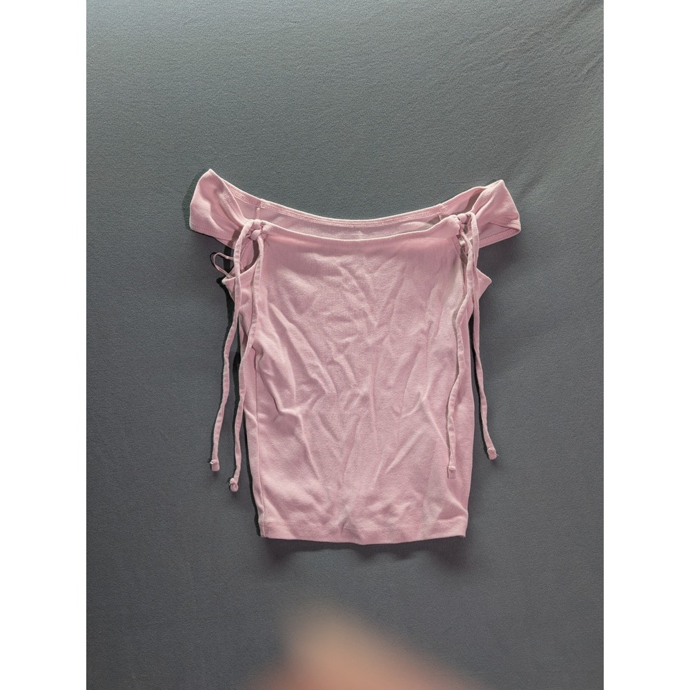 Hollister Womens Pink Ribbed Off The Shoulder Tie Sleeve Top XS